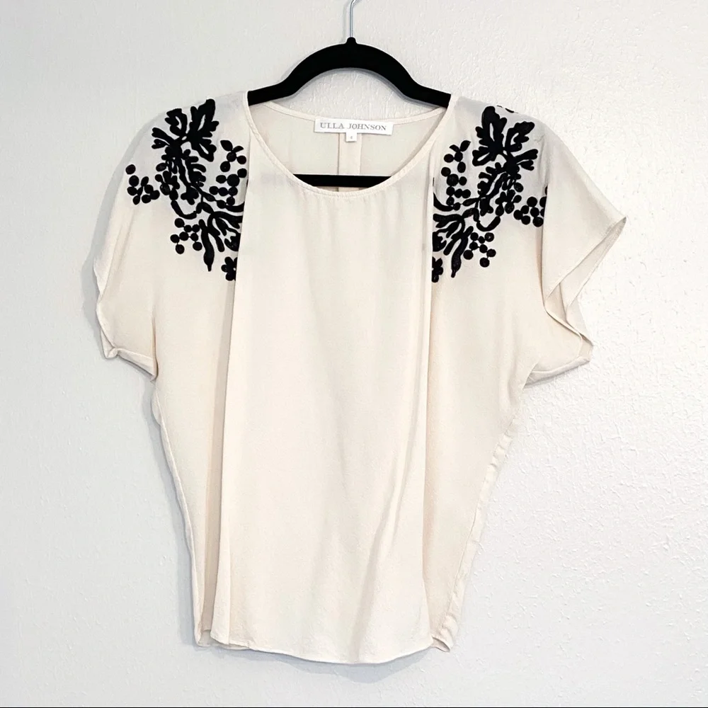 ULLA JOHNSON Silk Floral Embroidered Blouse - Picture 1 of 6